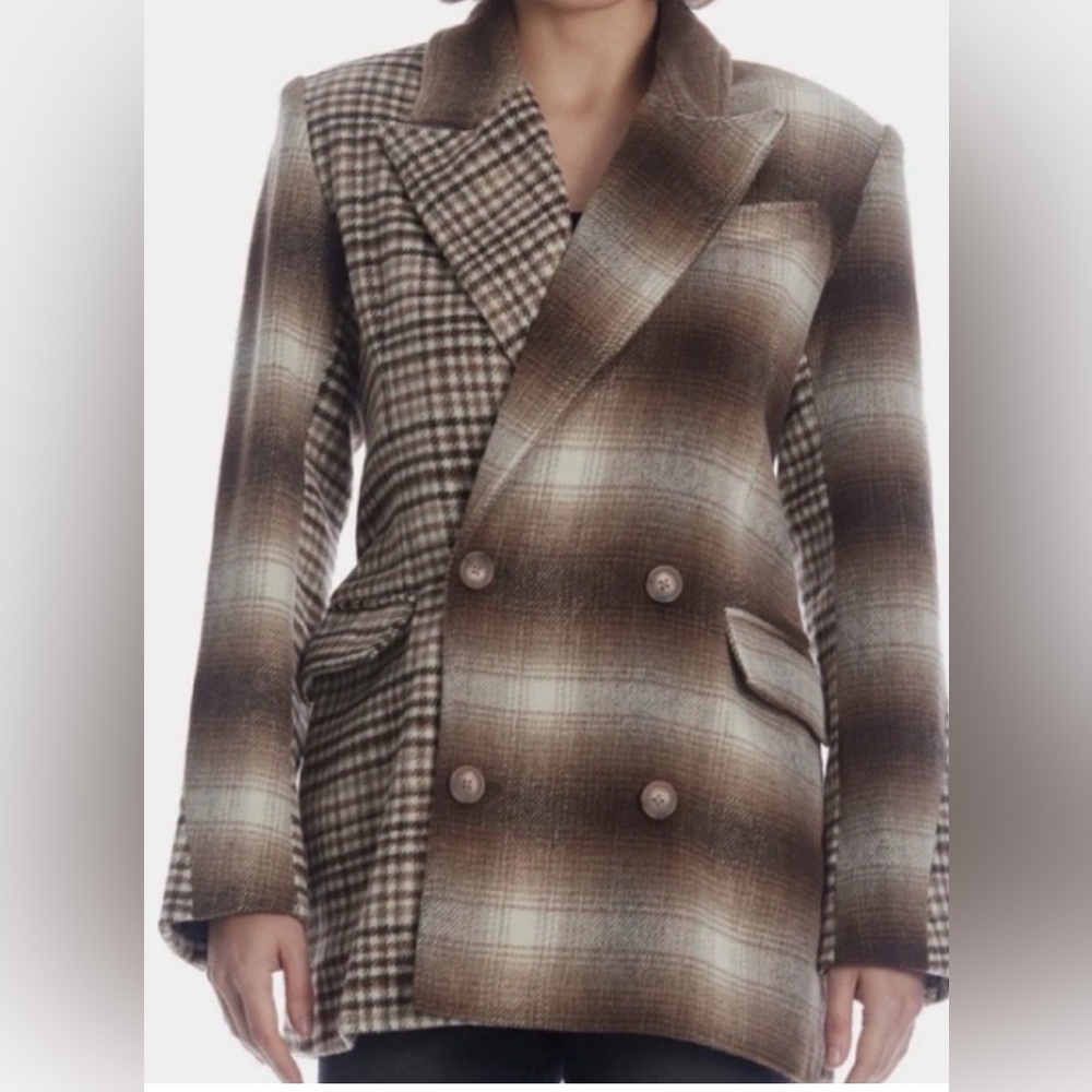 Avec Les Filles Mixed Plaid Boxy Blazer Jacket Size Small Dark Academia